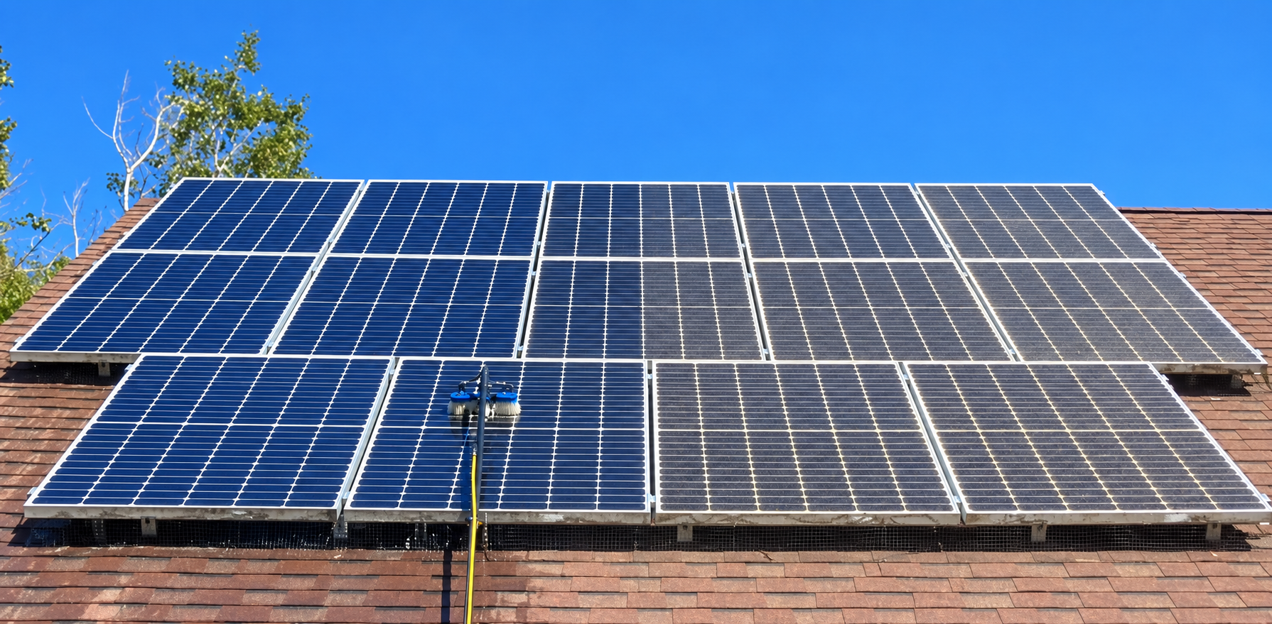 Clean and dirty solar panels showing the difference professional solar panel cleaning can make
